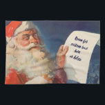 Vintage Christmas, Santa Claus いけな Nice List キッチンタオル<br><div class="desc">ヴィンテージイラストレーションメリークリスマスの休日の画像すてきは、サンタクロースが赤い帽子を被り、クリスマスイブに彼のいけなまたは素敵なリストをチェックする。</div>