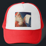 Vintage Christmas, Santa Claus いけな Nice List キャップ<br><div class="desc">ヴィンテージイラストレーションメリークリスマスの休日の画像すてきは、サンタクロースが赤い帽子を被り、クリスマスイブに彼のいけなまたは素敵なリストをチェックする。</div>