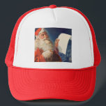 Vintage Christmas, Santa Claus いけな Nice List キャップ<br><div class="desc">ヴィンテージイラストレーションメリークリスマスの休日の画像すてきは、サンタクロースが赤い帽子を被り、クリスマスイブに彼のいけなまたは素敵なリストをチェックする。</div>