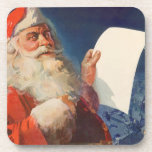 Vintage Christmas, Santa Claus いけな Nice List コースター<br><div class="desc">ヴィンテージイラストレーションメリークリスマスの休日の画像すてきは、サンタクロースが赤い帽子を被り、クリスマスイブに彼のいけなまたは素敵なリストをチェックする。</div>