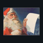 Vintage Christmas, Santa Claus いけな Nice List シーズンポストカード<br><div class="desc">ヴィンテージイラストレーションメリークリスマスの休日の画像すてきは、サンタクロースが赤い帽子を被り、クリスマスイブに彼のいけなまたは素敵なリストをチェックする。</div>