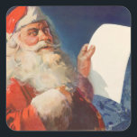 Vintage Christmas, Santa Claus いけな Nice List スクエアシール<br><div class="desc">ヴィンテージイラストレーションメリークリスマスの休日の画像すてきは、サンタクロースが赤い帽子を被り、クリスマスイブに彼のいけなまたは素敵なリストをチェックする。</div>