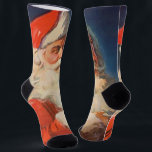 Vintage Christmas, Santa Claus いけな Nice List ソックス<br><div class="desc">ヴィンテージイラストレーションメリークリスマスの休日の画像すてきは、サンタクロースが赤い帽子を被り、クリスマスイブに彼のいけなまたは素敵なリストをチェックする。</div>