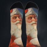 Vintage Christmas, Santa Claus いけな Nice List ソックス<br><div class="desc">ヴィンテージイラストレーションメリークリスマスの休日の画像すてきは、サンタクロースが赤い帽子を被り、クリスマスイブに彼のいけなまたは素敵なリストをチェックする。</div>