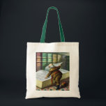 Vintage Christmas, Santa Claus いけな Nice List トートバッグ<br><div class="desc">ヴィンテージイラストレーションメリークリスマスの休日デザインは、本サンタクロースと彼の作品のページをフィーチャー。1889年マクラーリン・ブラザーズ発行。この物語は、世界中の良い小さな男の子や女の子のための玩具を作るサンタの仕事を物語っている。このビクトリアン時代の写真は彼のすてき図書館を通し読て、子供の名前と素敵なリストを持つ大きな本の古いサンいけなニコラスの姿を示している。</div>