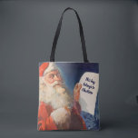 Vintage Christmas, Santa Claus いけな Nice List トートバッグ<br><div class="desc">簡単のカスタマイズトートバッグに名前を付けろ！ヴィンテージイラストレーションメリークリスマスの休日の画像すてきは、サンタクロースが赤い帽子を被り、クリスマスイブに彼のいけなまたは素敵なリストをチェックする。</div>