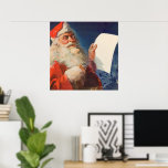Vintage Christmas, Santa Claus いけな Nice List ポスター<br><div class="desc">ヴィンテージイラストレーションメリークリスマスの休日の画像すてきは、サンタクロースが赤い帽子を被り、クリスマスイブに彼のいけなまたは素敵なリストをチェックする。</div>
