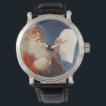 Vintage Christmas, Santa Claus いけな Nice List 腕時計<br><div class="desc">ヴィンテージイラストレーションメリークリスマスの休日の画像すてきは、サンタクロースが赤い帽子を被り、クリスマスイブに彼のいけなまたは素敵なリストをチェックする。</div>