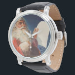 Vintage Christmas, Santa Claus いけな Nice List 腕時計<br><div class="desc">ヴィンテージイラストレーションメリークリスマスの休日の画像すてきは、サンタクロースが赤い帽子を被り、クリスマスイブに彼のいけなまたは素敵なリストをチェックする。</div>