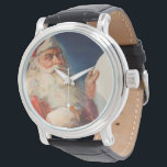 Vintage Christmas, Santa Claus いけな Nice List 腕時計<br><div class="desc">ヴィンテージイラストレーションメリークリスマスの休日の画像すてきは、サンタクロースが赤い帽子を被り、クリスマスイブに彼のいけなまたは素敵なリストをチェックする。</div>