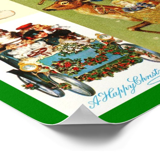 Vintage Christmas Santa Claus Collage ポスター (角)