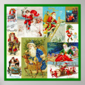 Vintage Christmas Santa Claus Collage ポスター (正面)