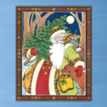 Vintage Christmas, Santa Claus Deer in Forest ポスター<br><div class="desc">Vintage illustration Victorian style Merry Christmas holiday Santa Claus image featuring Saint Nicholas carrying a Christmas tree and petting a deer in the forest, a full moon in the night sky. A jolly Santa is carrying a sack full of toys and dolls on his back ready for delivery on Christmas...</div>