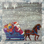 Vintage Christmas, Santa Claus Horse Open Sleigh タイル<br><div class="desc">Vintage illustration Victorian Merry Christmas holiday image featuring a jolly Santa Claus riding in a one horse open sleigh on Christmas Eve. It is snowing during the winter with a sleepy town in the distance. White trees covered with their branches covered in snow while snowflakes fall gently from the night...</div>