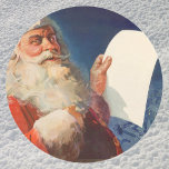 Vintage Christmas, Santa Claus Naughty Nice List ラウンドシール<br><div class="desc">Vintage illustration Merry Christmas holiday image featuring a jolly Santa Claus wearing his red hat and checking his naughty or nice list on Christmas Eve.</div>