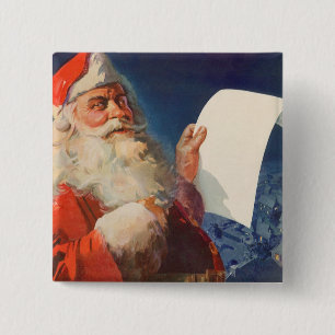 Vintage Christmas, Santa Claus Naughty Nice List 缶バッジ