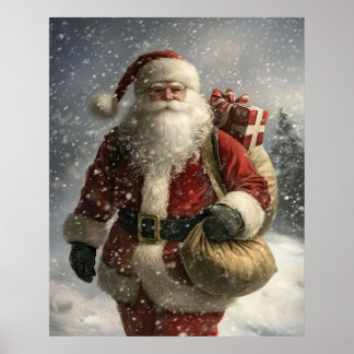 Vintage Christmas Santa Claus Portrait Wall Art ポスター