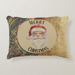 Vintage, Christmas, Santa Claus, Red Gold Green アクセントクッション