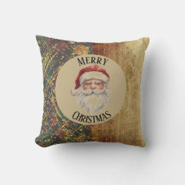 Vintage, Christmas, Santa Claus, Red Gold Green クッション