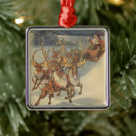 Vintage Christmas Santa Claus Sleigh with Reindeer メタルオーナメント<br><div class="desc">Vintage illustration Victorian Merry Christmas holiday scene featuring Santa Claus and his reindeer delivering toys on Christmas Eve. Santa is flying over the snow on a chilly winter night with a full moon in the sky.</div>