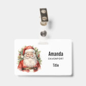 Vintage Christmas Santa Claus Smiling バッジ (裏面 （クリップ付）)