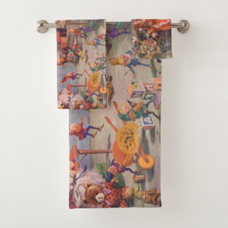 Vintage Christmas, Santa Claus with Elves Workshop バスタオルセット