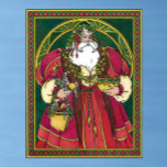 Vintage Christmas, Santa Claus with Holly Leaves ポスター<br><div class="desc">Vintage illustration Victorian style Merry Christmas holiday jolly Santa Claus design featuring old Saint Nicholas dressed in an elegant, fancy red coat with holly leaves and berries around his neck. St. Nick is holding a toy knight riding a horse in one hand with a basket of goodies and a bowl...</div>