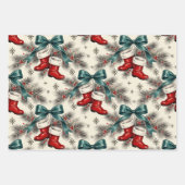 Vintage Christmas Santa’s Boots & Bows ラッピングペーパーシート (正面)