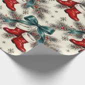 Vintage Christmas Santa’s Boots & Bows ラッピングペーパー (角)