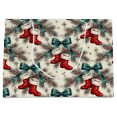 Vintage Christmas Santa’s Boots & Bows ラージペーパーバッグ (正面)