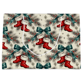 Vintage Christmas Santa’s Boots & Bows ラージペーパーバッグ