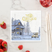 Vintage Christmas scene Merry Christmas and Photo スタンダードランチョンナプキン (インサイチュ)