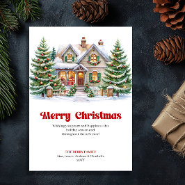Vintage Christmas scene quaint festive home card シーズンカード