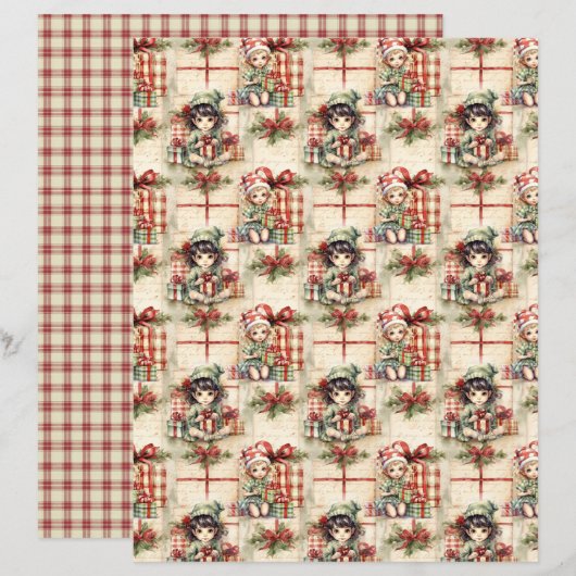 Vintage Christmas Scrapbook Paper (正面/裏面)