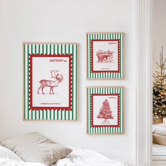 Vintage Christmas Scripture Poster Set of 3 print