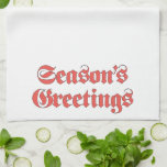 Vintage Christmas, Season's Greetings文字in Red キッチンタオル<br><div class="desc">ヴィンテージイラストレーションメリークリスマスの休日のデザインは、赤い古い英語のアンティークの書スタイル文字での"季節の挨拶"の言葉を特集ビクトリアンした。</div>