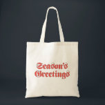 Vintage Christmas, Season's Greetings Text in Red トートバッグ<br><div class="desc">Vintage illustration Merry Christmas holiday design featuring the words "Season's Greetings" written in red Old English antique Victorian style letters.</div>