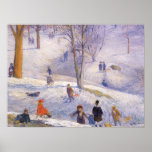 Vintage Christmas, Sledding, Central Park Glackens ポスター<br><div class="desc">Sledding, Central Park (1912) by William Glackens. Glackens was a realist painter highly influenced by impressionism. This fine art impressionist painting is a vintage illustration Merry Christmas holiday design featuring children playing and having fun on sleds in the snow in winter. Some trees and a gentle slope for the boys...</div>