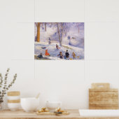 Vintage Christmas, Sledding, Central Park Glackens ポスター (キッチン)
