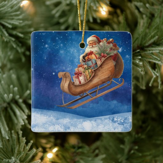 Vintage Christmas Sleigh Ornament | Cozy Nostalgic セラミックオーナメント (ツリー)
