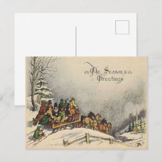 Vintage Christmas Sleigh Ride ポストカード (正面/裏面)