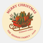 Vintage Christmas Sleigh with Gifts  ラウンドシール (正面)
