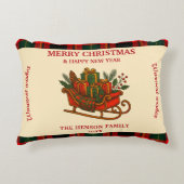 Vintage Christmas Sleigh with Gifts and Plaid  アクセントクッション (正面)