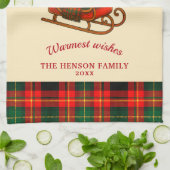 Vintage Christmas Sleigh with Gifts and Plaid  キッチンタオル (折り畳み)