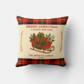 Vintage Christmas Sleigh with Gifts and Plaid  クッション (裏面)