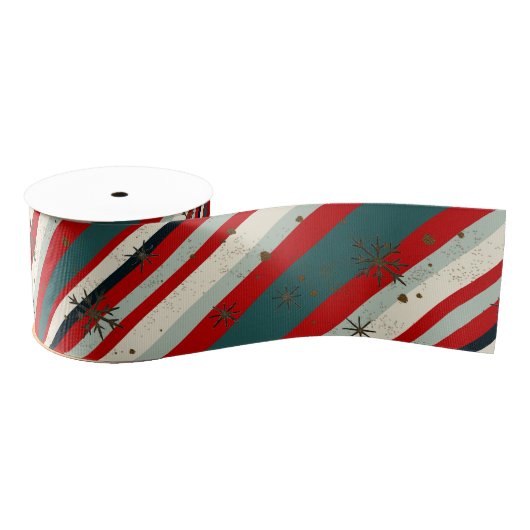 Vintage Christmas Snowflake Speckled Stripes グログランリボン (リール)