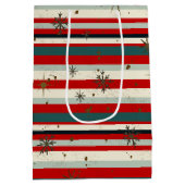 Vintage Christmas Snowflake Speckled Stripes ミディアムペーパーバッグ (裏面)