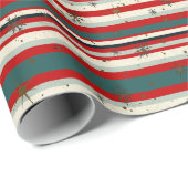 Vintage Christmas Snowflake Speckled Stripes ラッピングペーパー (ロールコーナー)