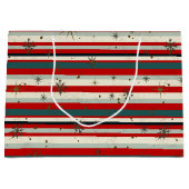 Vintage Christmas Snowflake Speckled Stripes ラージペーパーバッグ (正面)
