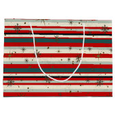 Vintage Christmas Snowflake Speckled Stripes ラージペーパーバッグ (裏面)